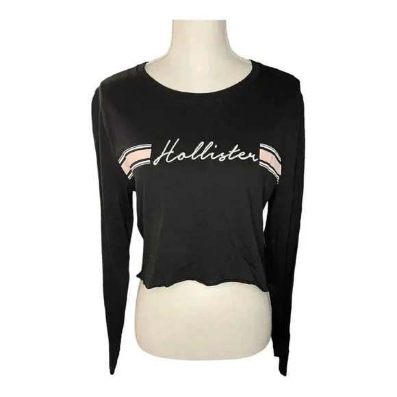 Hollister Size Small Pink & Black Long Sleeved‎ Crop Tee - Picture 1 of 4